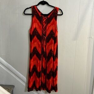Cato Red Sleeveless Stretchy Soft Dress - Lace up Detail- Midi, Chevron - 14/16W
